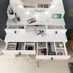 Toeletta trucco bianca con specchio 147x41x100 cm