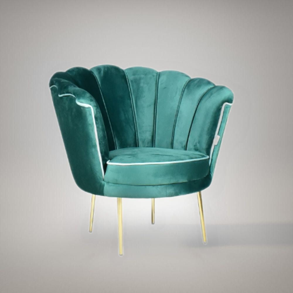 Poltrona Orel in velluto verde scuro e piedini oro H76xL70xP70