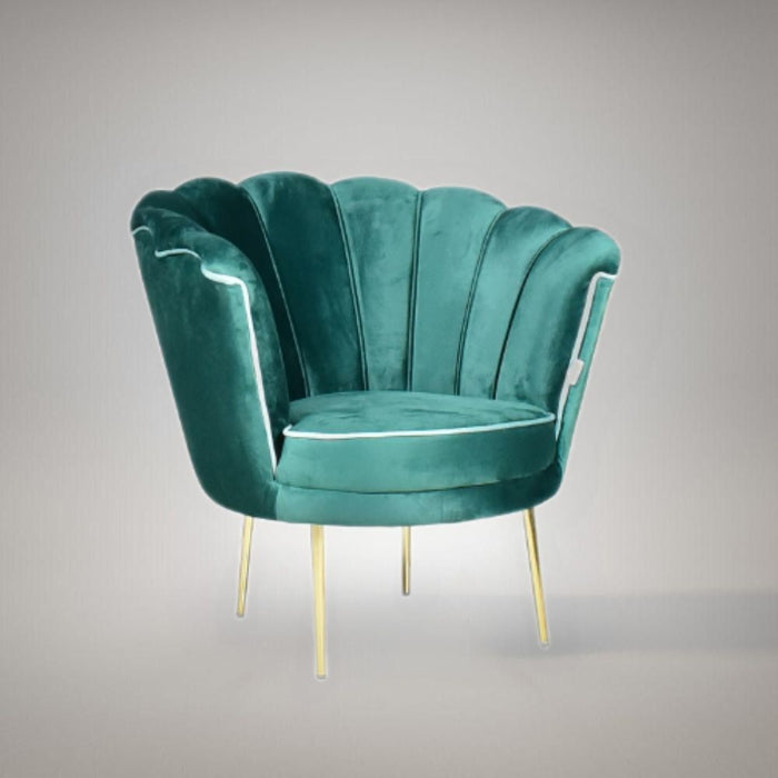 Poltrona Orel in velluto verde scuro e piedini oro H76xL70xP70