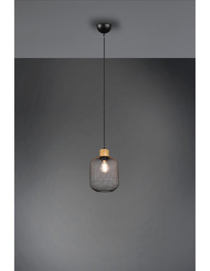 Sospensione Calimero 1xE27 Rete Metallo Nero Ø18 cm Trio Lighting
