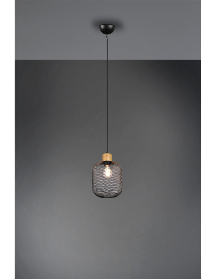 Sospensione Calimero 1xE27 Rete Metallo Nero Ø18 cm Trio Lighting