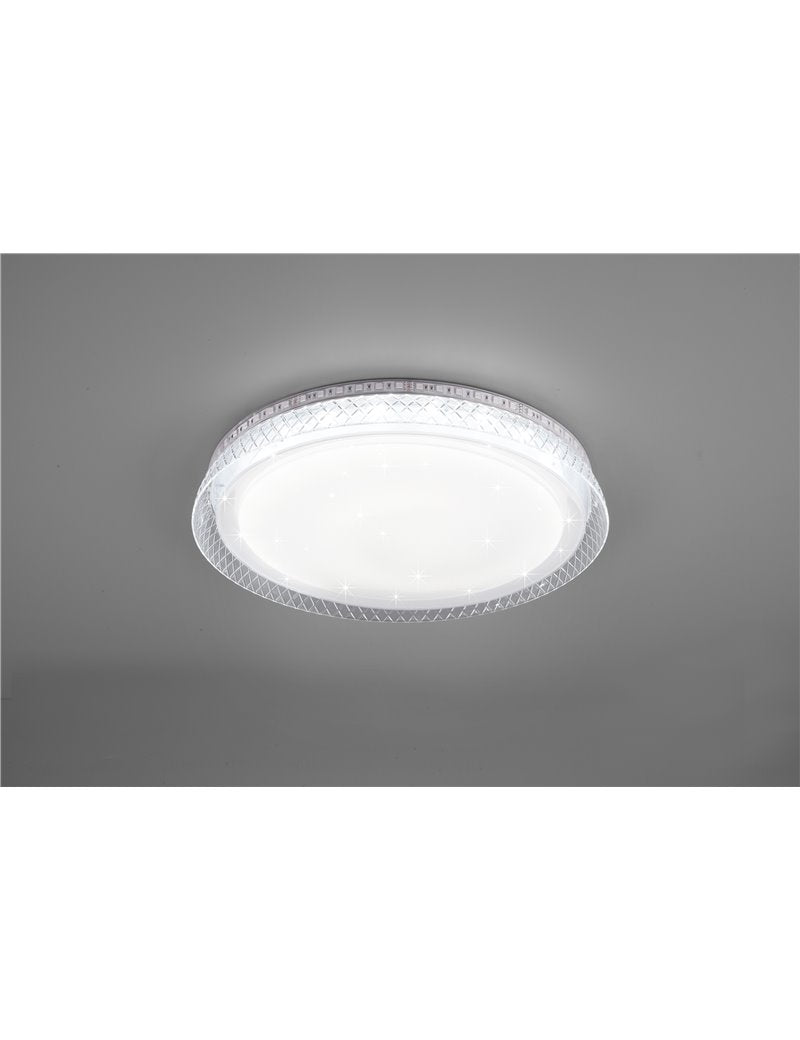 Thea plafoniera led diffusore bianco effetto stelle con bordo trasparente con rgb retro-illuminato e telecomando multifunzione d