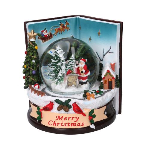 Palla di vetro led resina libro con musica cm14x14h16,5