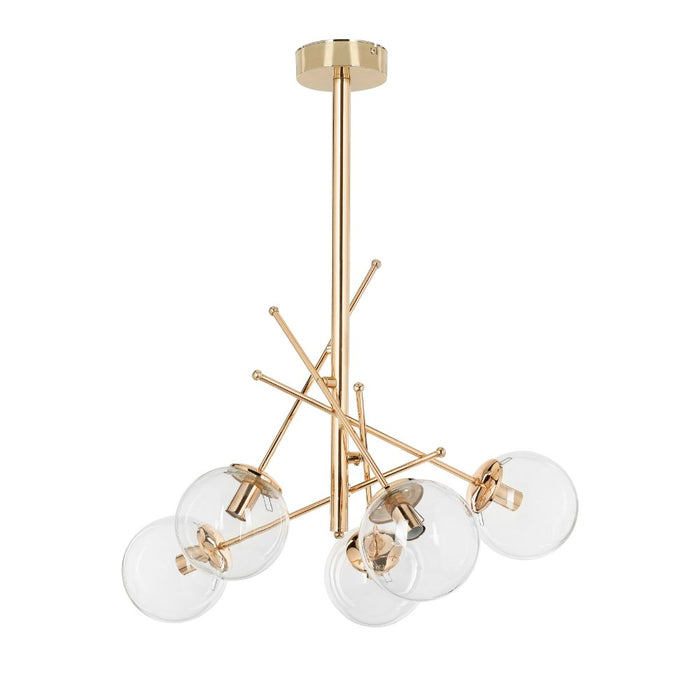 Lampada da soffitto Gondia ASZ1391 in metallo colore oro con 5 paralumi in vetro H82xL70