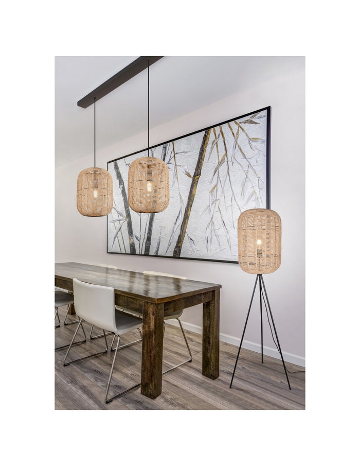 Piantana Vintage Runa Treppiede Diffusore Sisal Marrone Trio Lighting