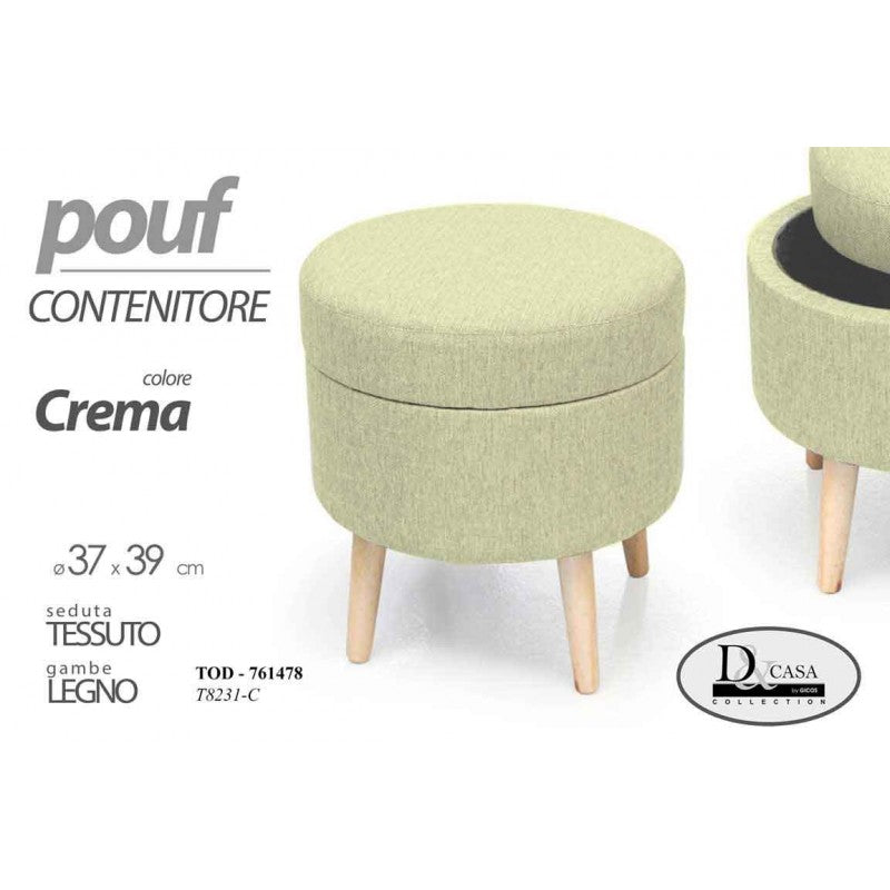 Pouf con contenitore crema tondo cm cm 37 x 39 h