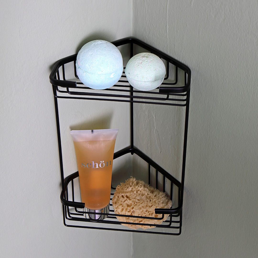 Angoliera portasapone doppia nera per doccia