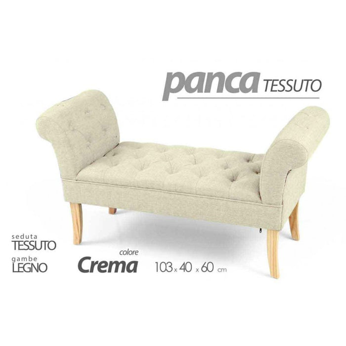 Panca retrò in tessuto scendiletto crema cm 103 x 40 x 60 h