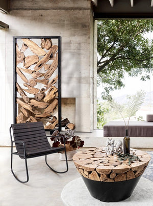 Tavolino in legno e acciaio stile industriale cm Ø90x45h