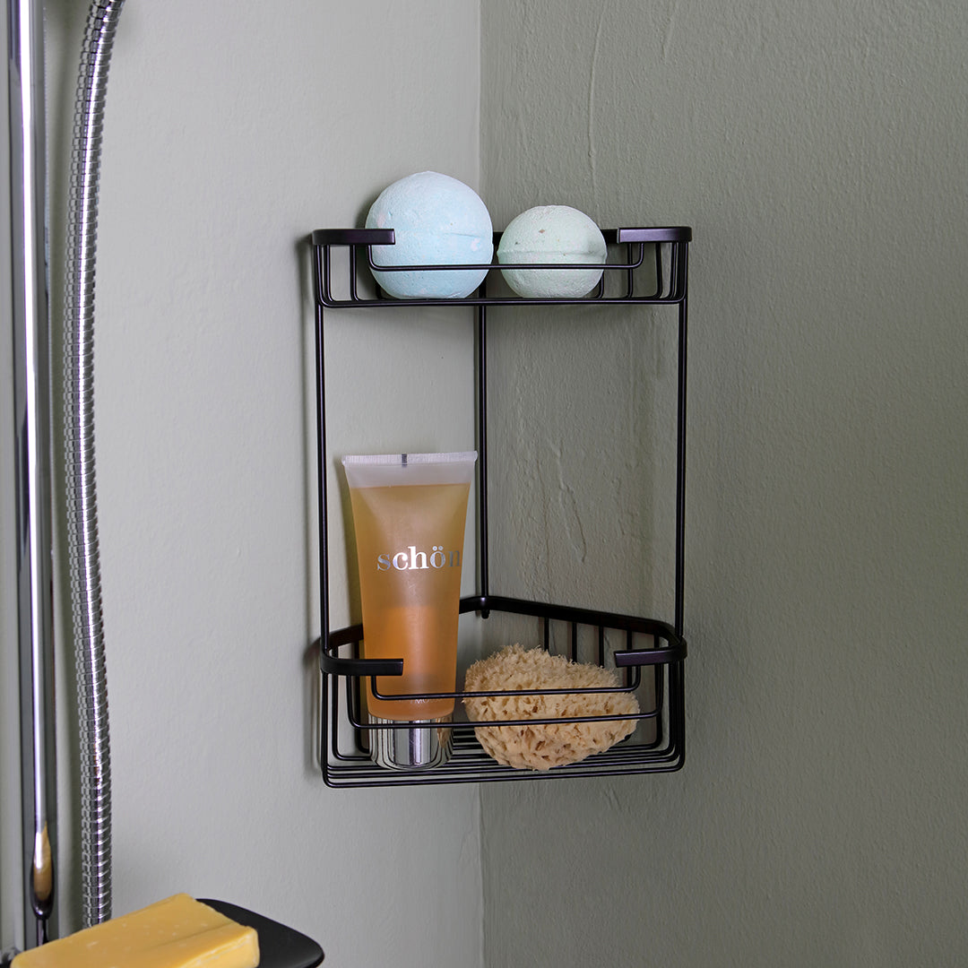 Angoliera portasapone doppia nera per doccia