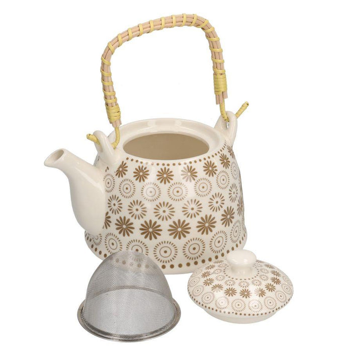 Teiera ceramica bianco decori crema cmø15h16
