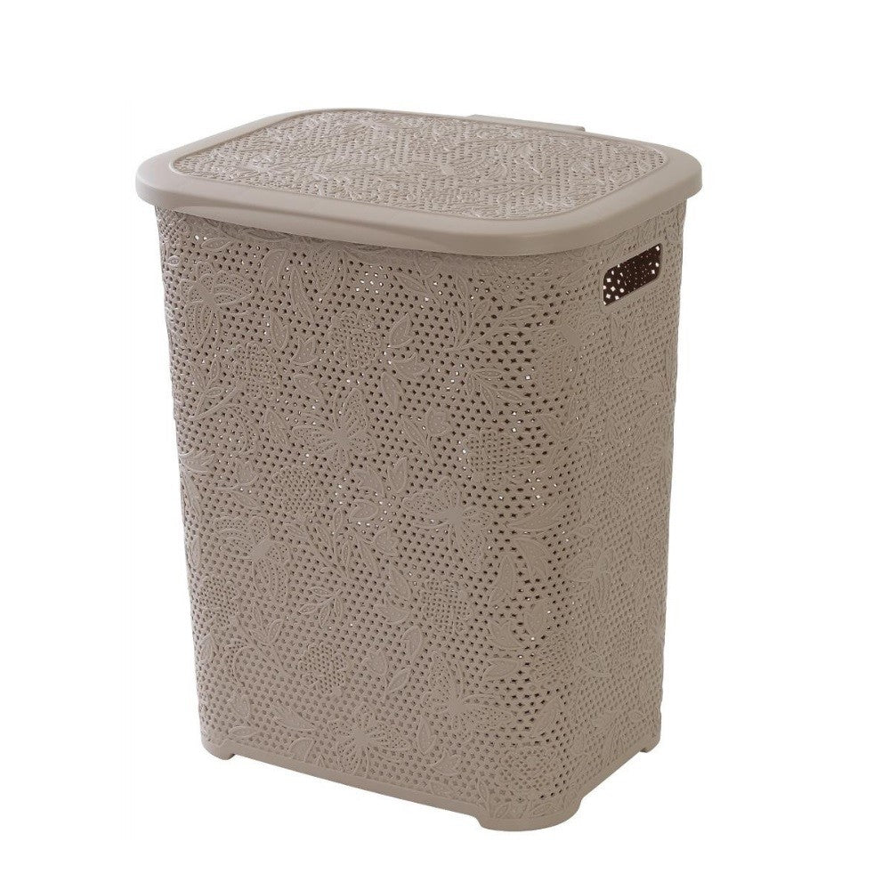 Portabiancheria in plastica 50 litri Flower tortora