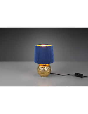 Lampada Comodino Sophia Ceramica Oro E Paralume Velluto Blu Trio Lighting