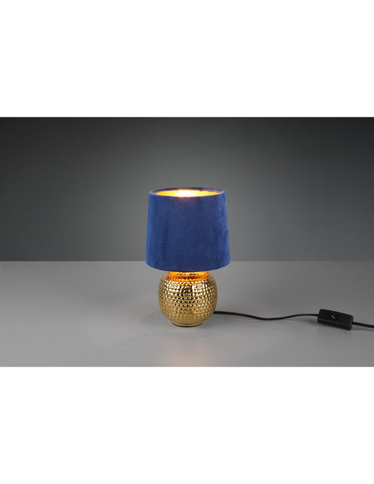 Lampada Comodino Sophia Ceramica Oro E Paralume Velluto Blu Trio Lighting