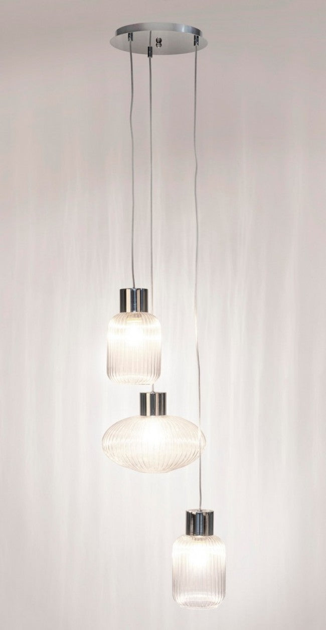Lampadario 3 luci trasparente-argento D.40x150h