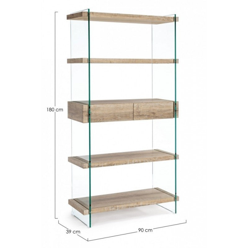 Libreria 4 ripiani e due cassetti Line Kenya 90x39x180h cm
