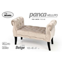 Panca arredo in velluto beige scendiletto cm 100 x 40 x 61 h