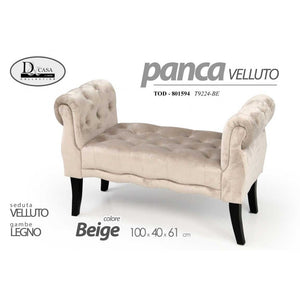 Panca arredo in velluto beige scendiletto cm 100 x 40 x 61 h