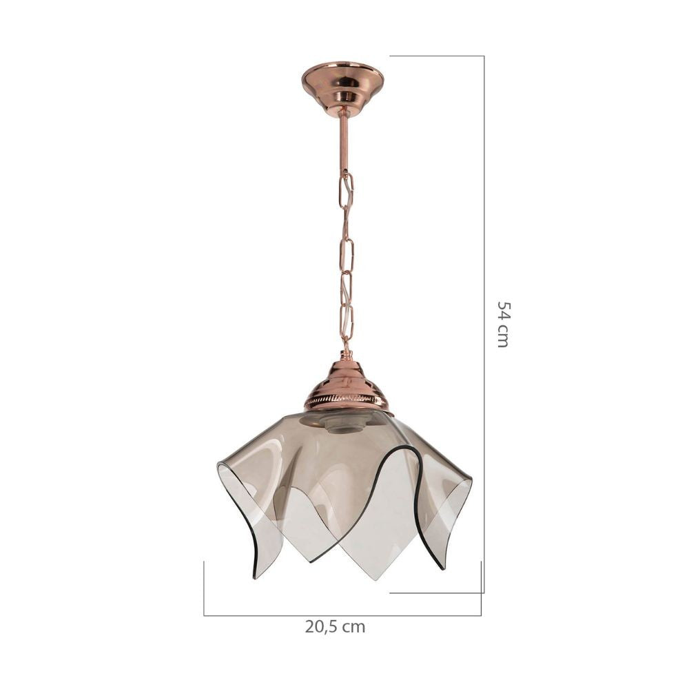 Lampada a sospensione Volga MDL3782 rame e vetro fumè EFFEZ