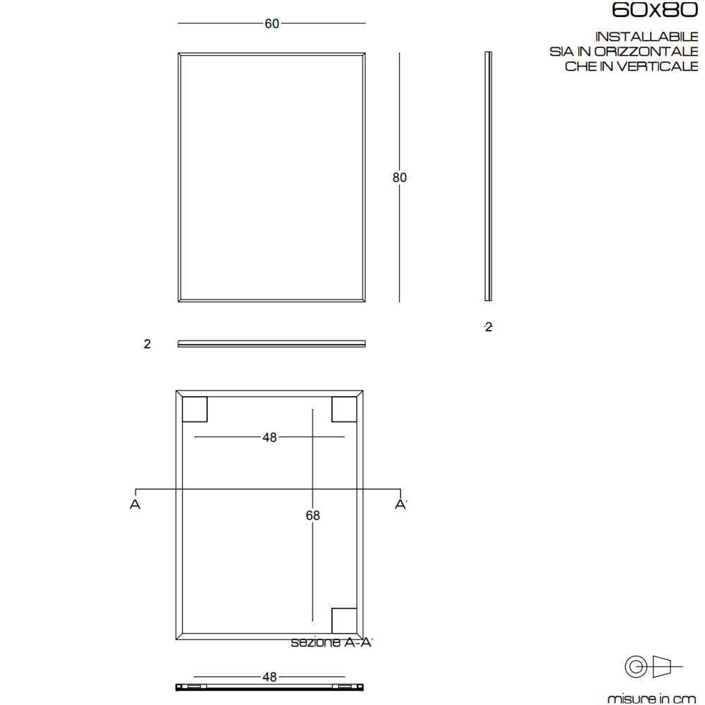Specchio 60x80 con telaio in PVC nero opaco