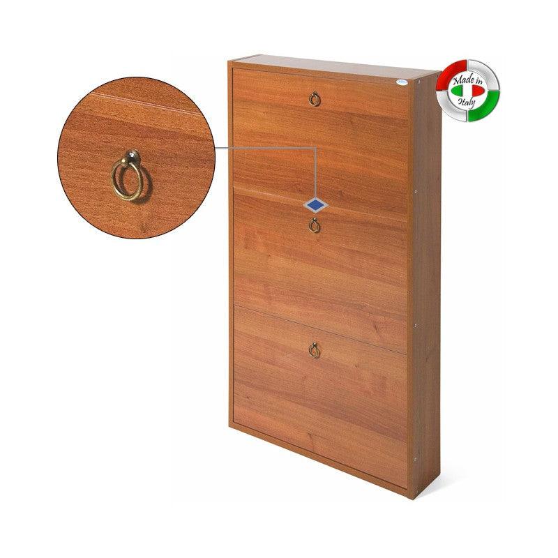 Scarpiera Slim Noce Antico in legno nobilitato 3 ribalte cm 108x65x15