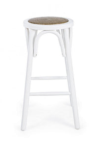 Sgabello bar bianco in legno naturale stile rustico Ø40a - 73h