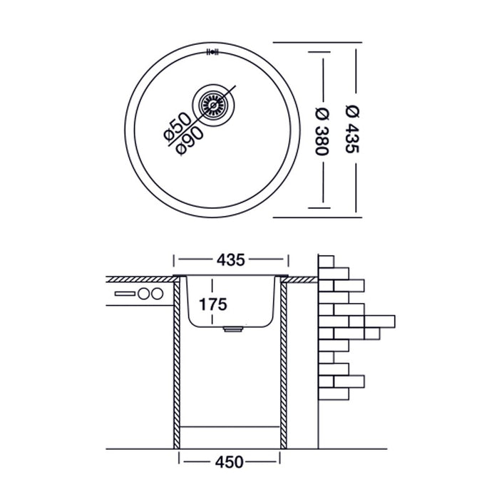Lavello cucina a pozzetto in acciaio inox da incasso diam. 43.5 cm EFFEZ