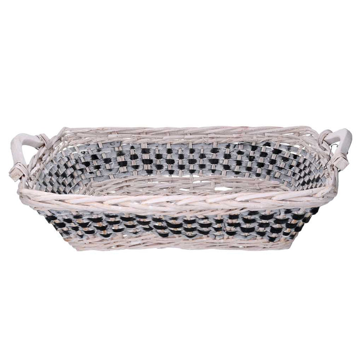 Cesta vimini intreccio azzurro bianco rettangolare cm46/54x36h13