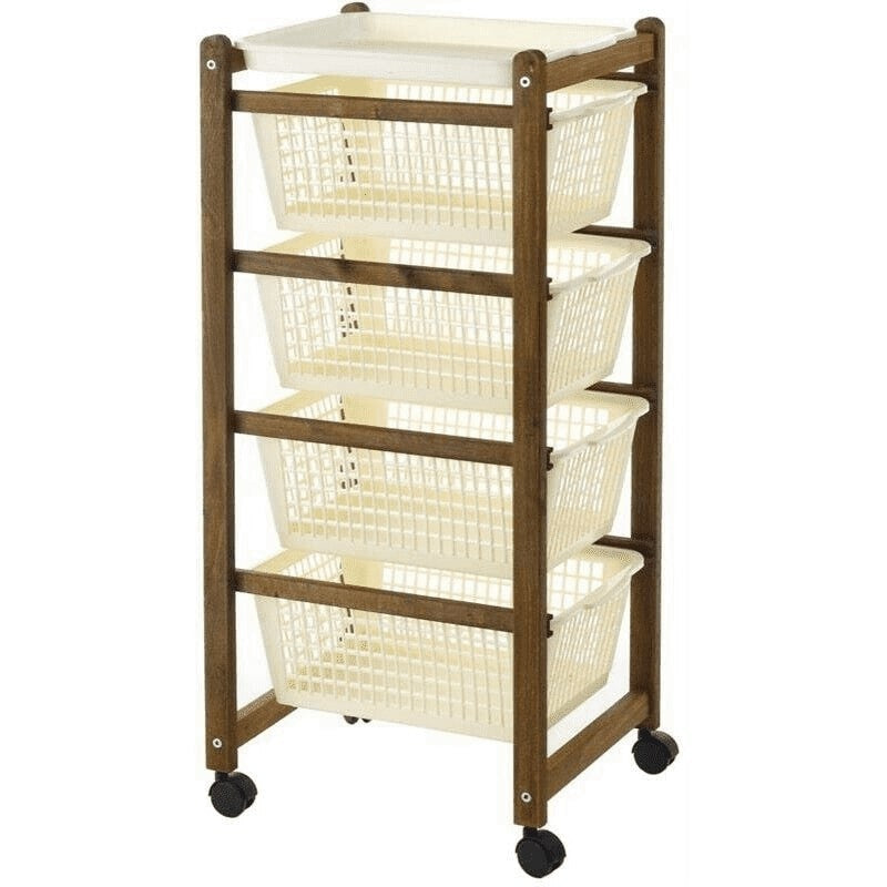 Carrello salvaspazio noce in legno cestini plastica cm 36 X 30 X 82 H CM