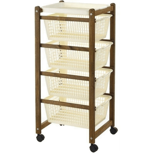 Carrello salvaspazio noce in legno cestini plastica cm 36 X 30 X 82 H CM