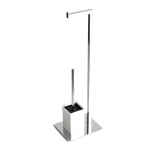 Piantana con portarotolo cromato e portascopino