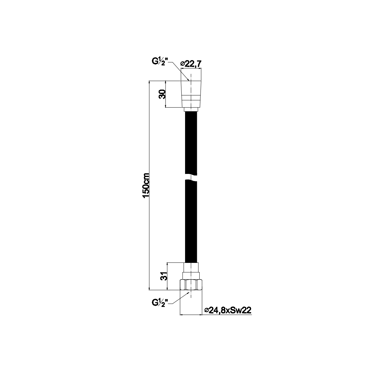 Tubo flessibile nero opaco 150 cm per doccetta