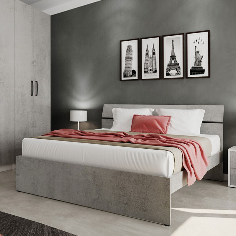 Letto matrimoniale per camera colore grigio cemento cm 200x171xH 98