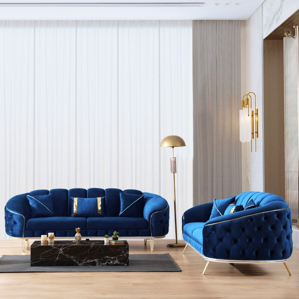 Divano 3 posti blu 250x88x88 cm