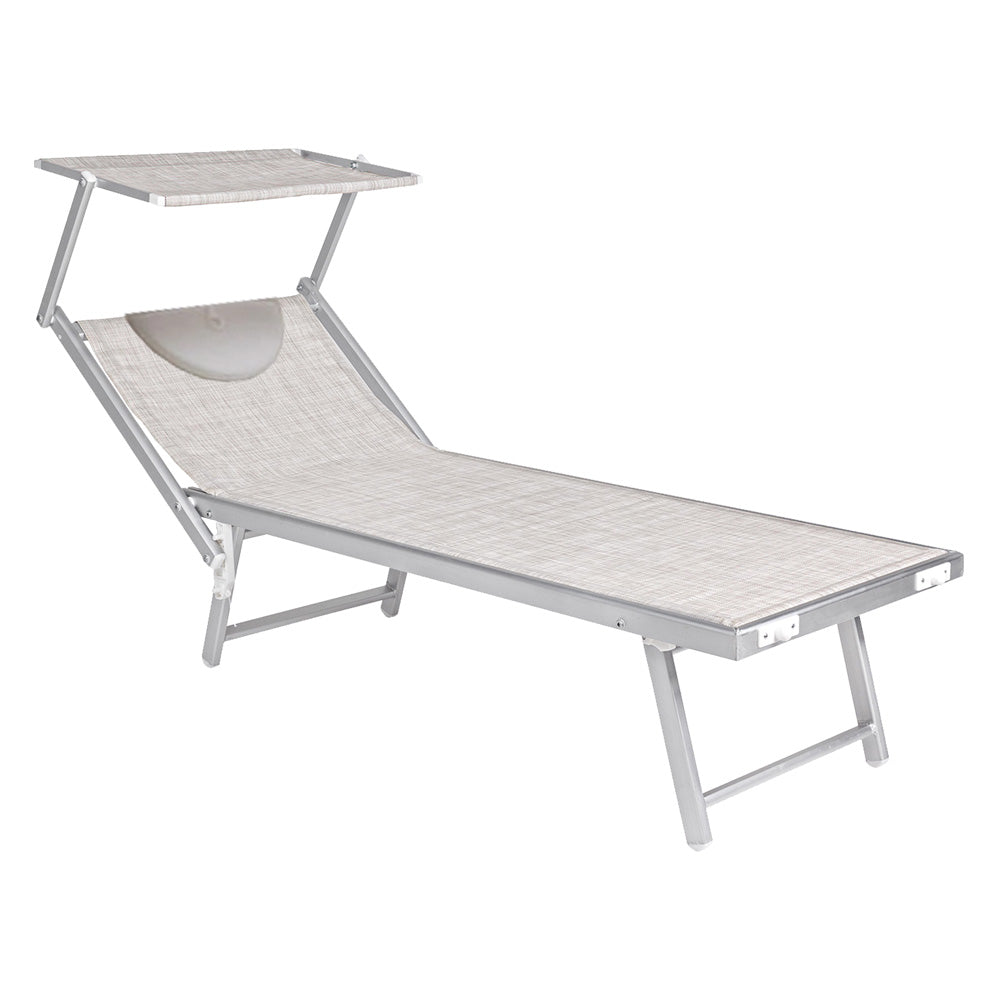 Lettino Spiaggia Con Parasole E Poggiatesta 'Budelli' Singolo - Cm. 188 X 67 X H.38