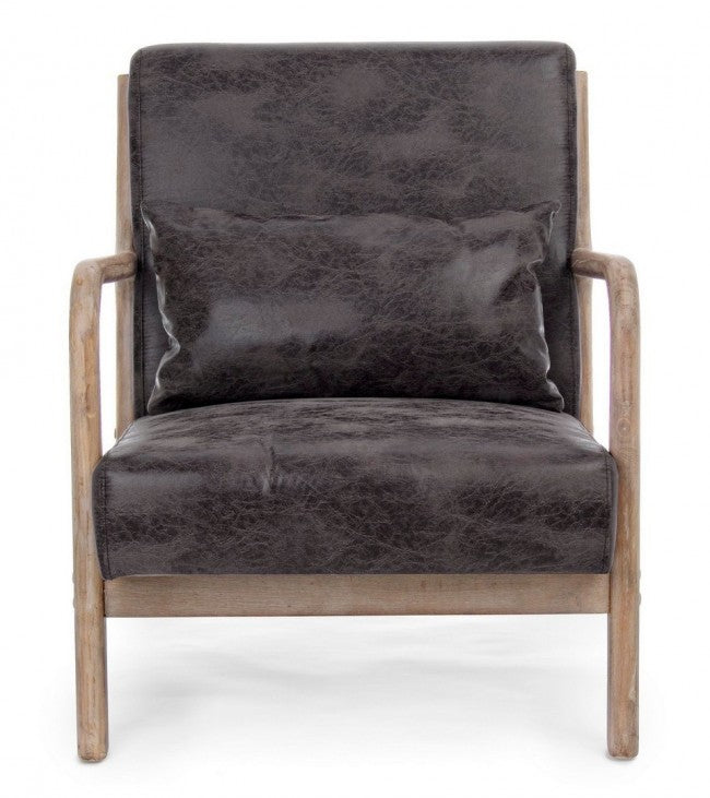 Poltrona in similpelle con cuscino stile vintage