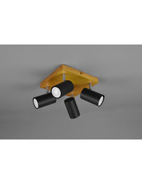 Faretto Marley 4 Spot GU10 Nero E Legno 22x22 cm Trio Lighting