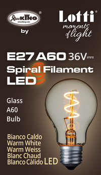 Lampada E27 36V goccia spiral Ø60mm bianco caldo
