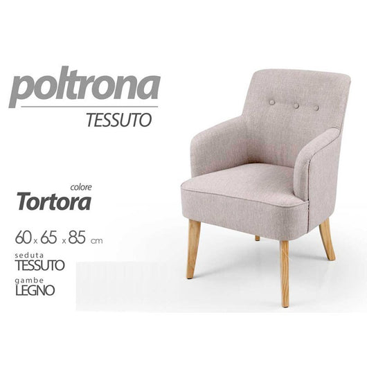 Poltrona in tessuto da camera salotto piedi legno cm 60 x 65 x 85 h tortora