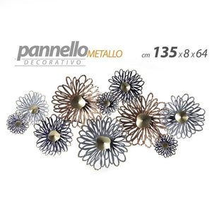 Decorazione pannello a muro quadro in metallo cm 135 x 8 x 64 fiori