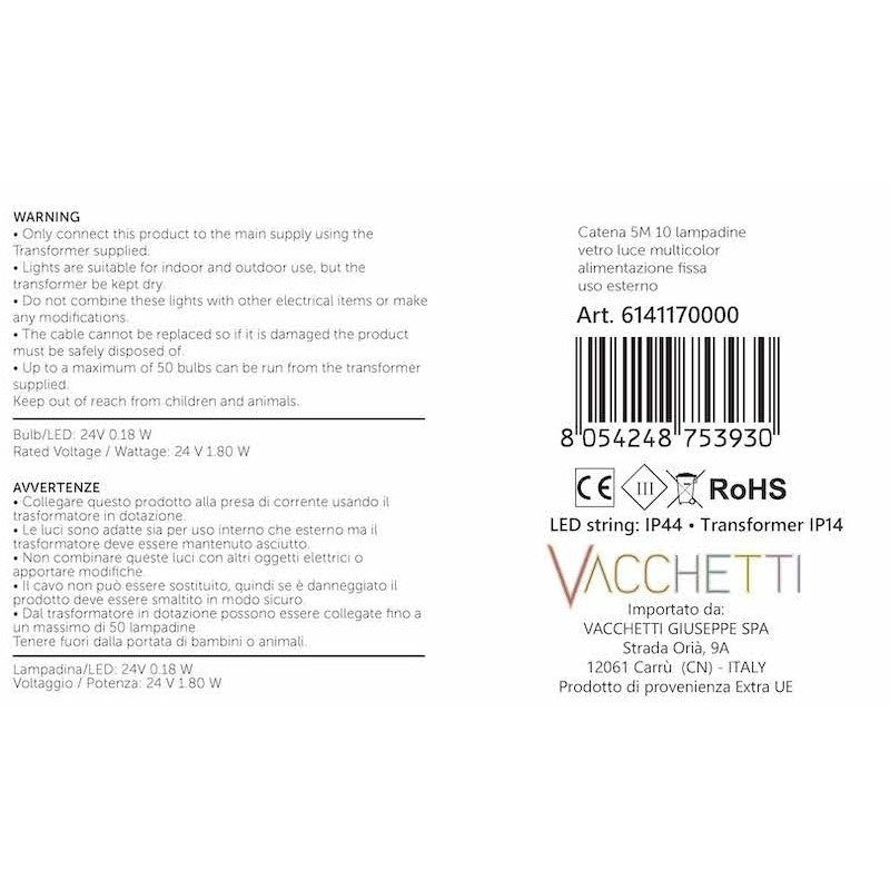 Catena 10 LED E27 Multicolor 24V 220V 5 metri