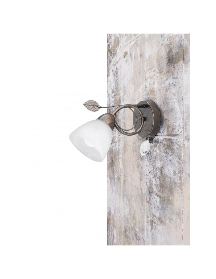 Applique 1xE14 Traditio Ruggine Coppa Vetro Bianco L12 cm Trio Lighting