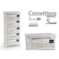 Cassettiera in legno da bagno bianca cm 40 x 29 x 90 h 5 cassetti