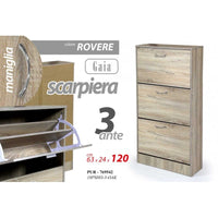 Scarpiera rovere tre ribalte con due divisori cm 63 x 24 x 120 h