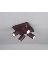 Plafoniera Quadrata 4 Faretti Orientabili Marley Ruggine Trio Lighting