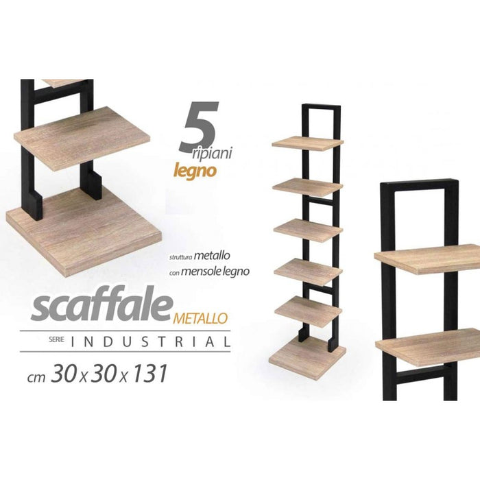 Scaffale urban industrial in legno e metallo slim cm 30 x 30 x 131 h