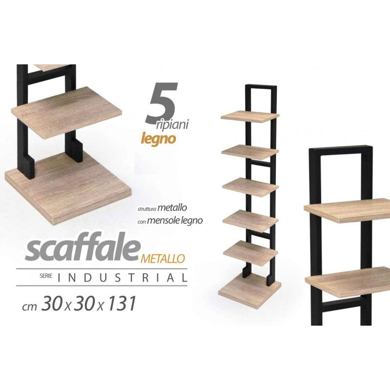 Scaffale urban industrial in legno e metallo slim cm 30 x 30 x 131 h