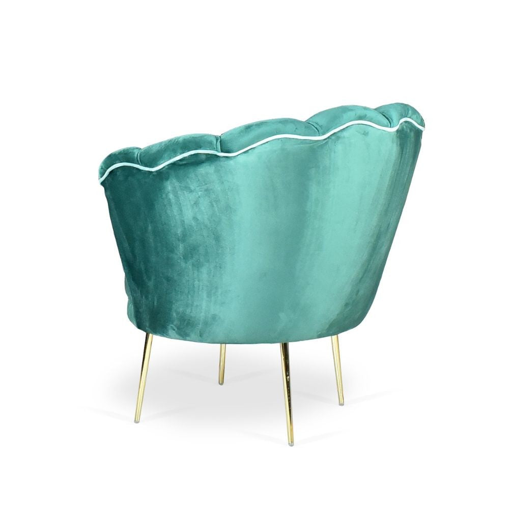 Poltrona Orel in velluto verde scuro e piedini oro H76xL70xP70