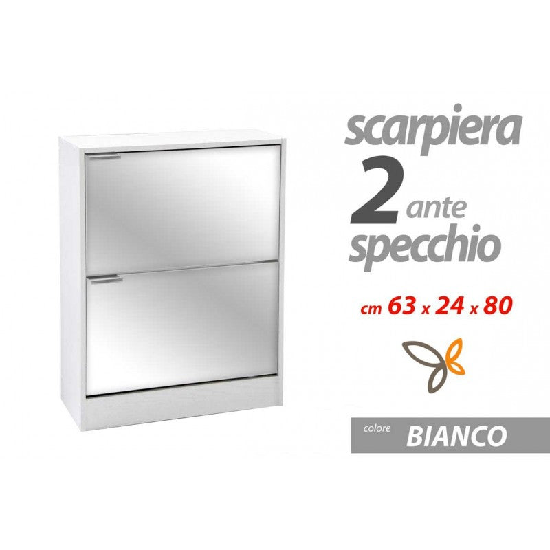 (2c) Scarpiera bianca a ribalta a specchio portascarpe cm 63 x 24 x 80 h(775895-7759001)