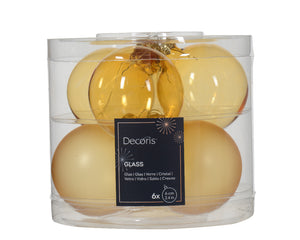 Box Da 6 Palline Di Natale Di Vetro Trasparente Lucida Colore Oro Chiaro Ø 6Cm